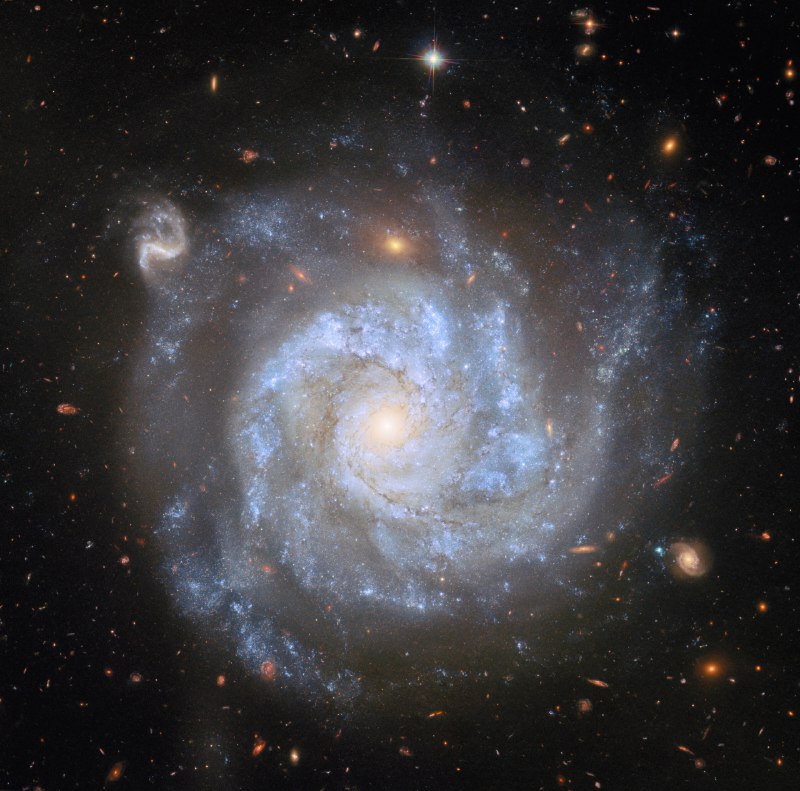 Фотография спиральной галактики NGC 1309 с изображением удалённых космических объектов